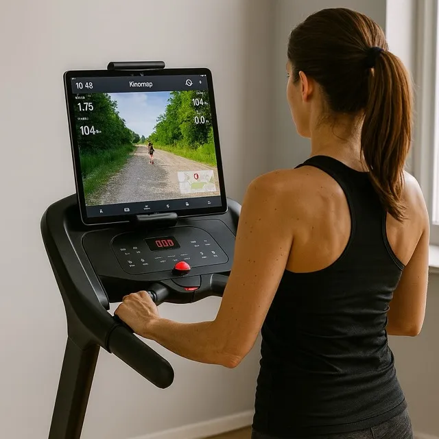 kvinde bruger kinomap på løbebånd