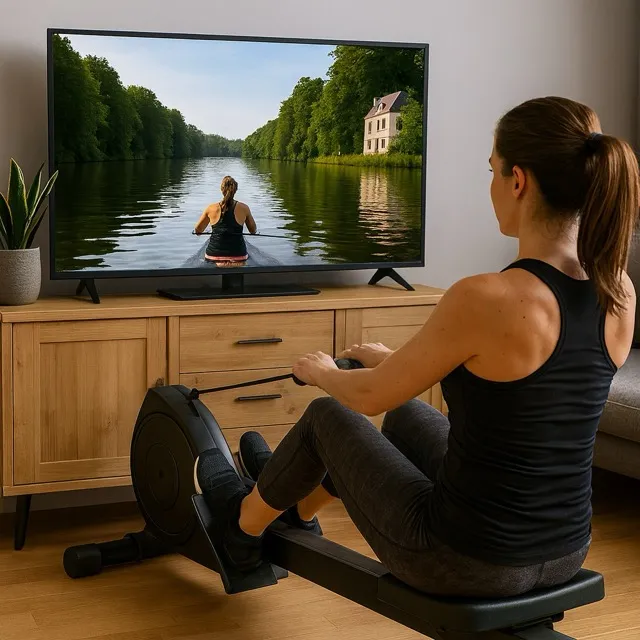 kvinde træner på romaskine til kinomap