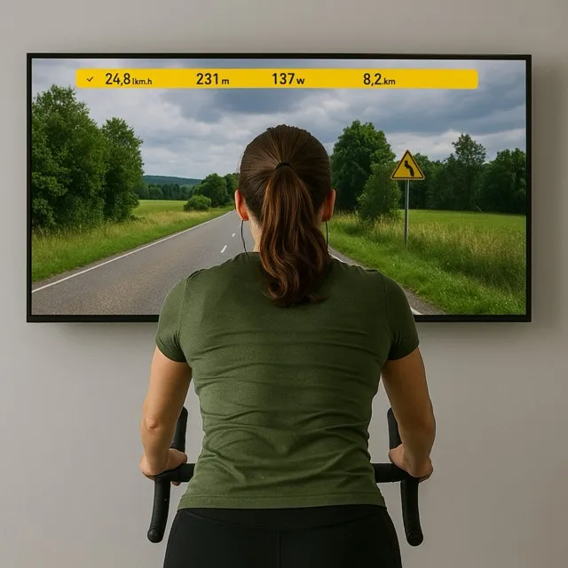 kvinder cykler på på motionscykel til kinomap